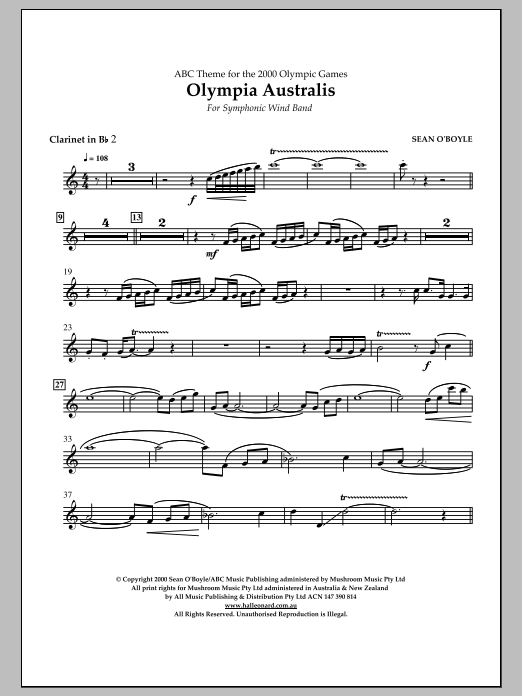 Sean O'Boyle Olympia Australis (Symphonic Wind Band) - Bb Clarinet 2 Sheet Music Notes & Chords for Concert Band - Download or Print PDF