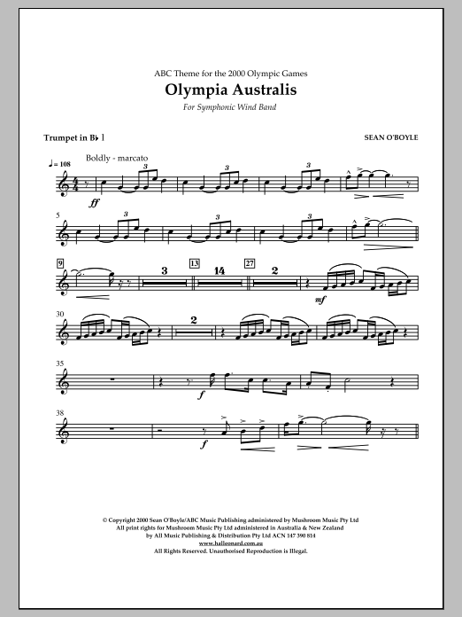 Sean O'Boyle Olympia Australis (Symphonic Wind Band) - Bb Trumpet 1 Sheet Music Notes & Chords for Concert Band - Download or Print PDF