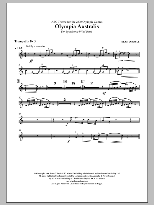 Sean O'Boyle Olympia Australis (Symphonic Wind Band) - Bb Trumpet 3 Sheet Music Notes & Chords for Concert Band - Download or Print PDF