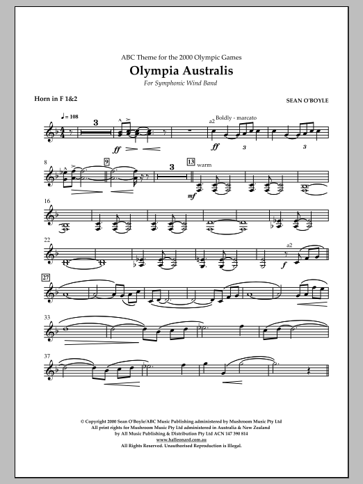 Sean O'Boyle Olympia Australis (Symphonic Wind Band) - F Horn 1,2 Sheet Music Notes & Chords for Concert Band - Download or Print PDF