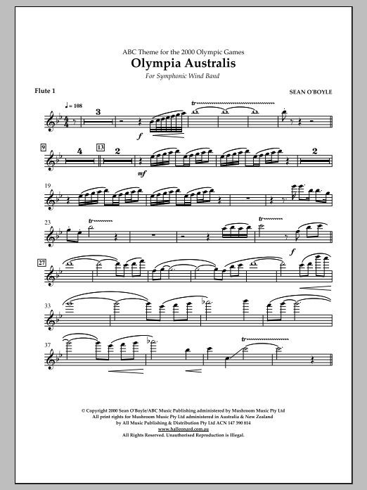 Sean O'Boyle Olympia Australis (Symphonic Wind Band) - Flute 1 Sheet Music Notes & Chords for Concert Band - Download or Print PDF