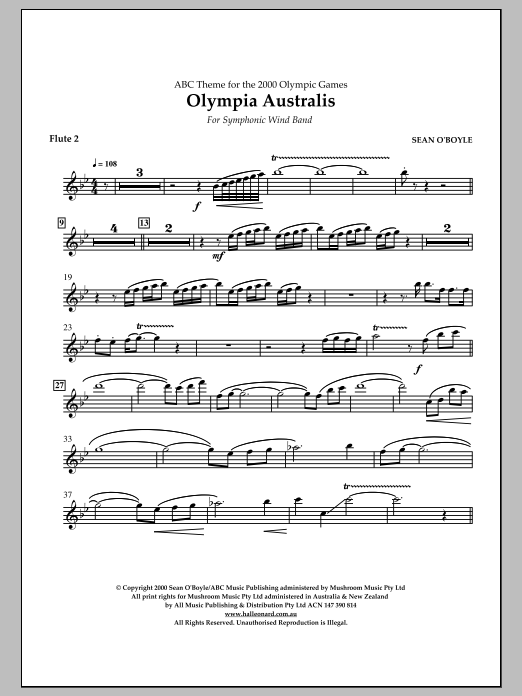 Sean O'Boyle Olympia Australis (Symphonic Wind Band) - Flute 2 Sheet Music Notes & Chords for Concert Band - Download or Print PDF