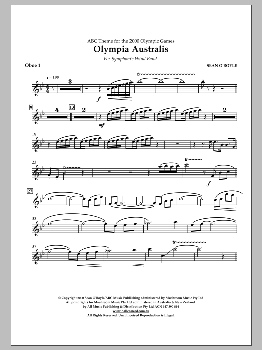Sean O'Boyle Olympia Australis (Symphonic Wind Band) - Oboe 1 Sheet Music Notes & Chords for Concert Band - Download or Print PDF