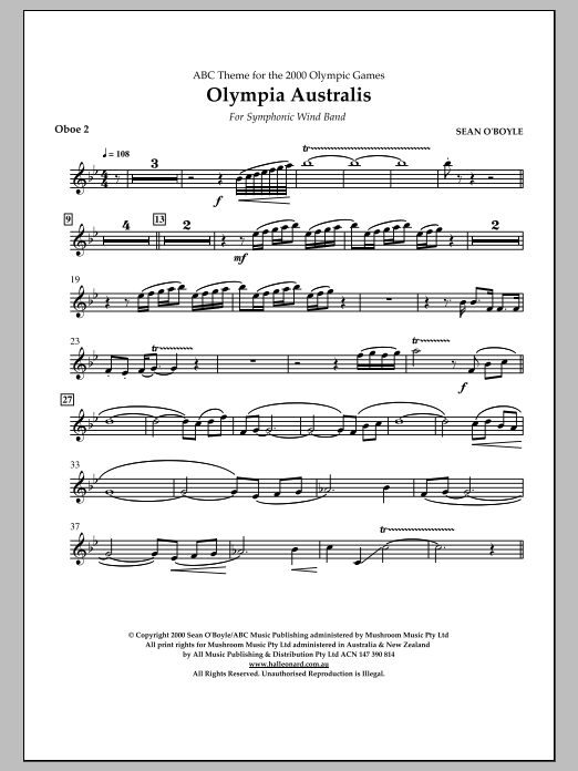 Sean O'Boyle Olympia Australis (Symphonic Wind Band) - Oboe 2 Sheet Music Notes & Chords for Concert Band - Download or Print PDF