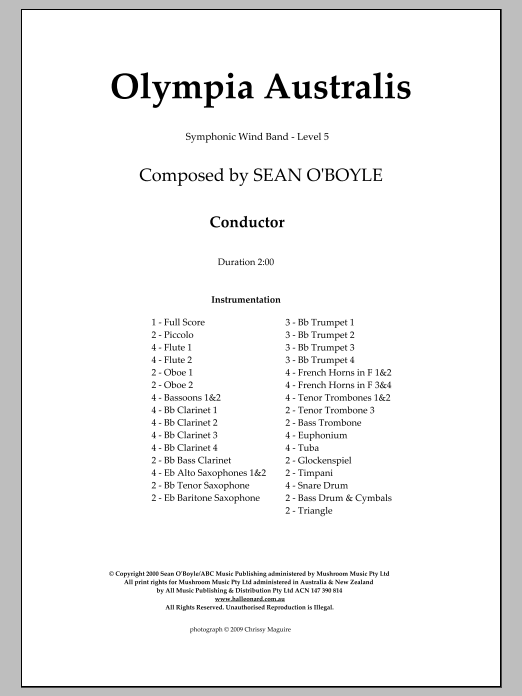 Sean O'Boyle Olympia Australis (Symphonic Wind Band) - Score Sheet Music Notes & Chords for Concert Band - Download or Print PDF
