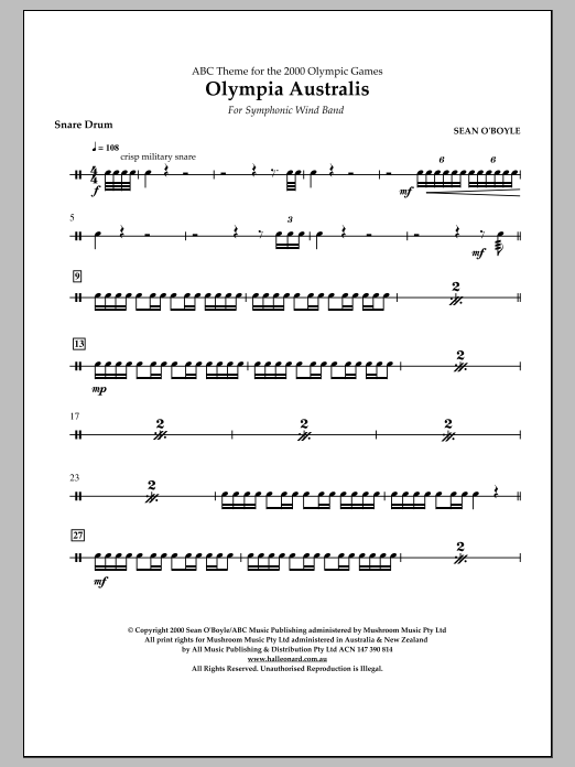 Sean O'Boyle Olympia Australis (Symphonic Wind Band) - Snare Drum Sheet Music Notes & Chords for Concert Band - Download or Print PDF