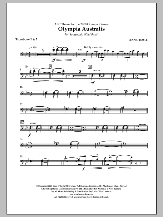 Sean O'Boyle Olympia Australis (Symphonic Wind Band) - Trombone 1, 2 Sheet Music Notes & Chords for Concert Band - Download or Print PDF