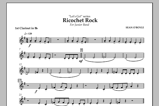 Sean O'Boyle Ricochet Rock - Bb Clarinet 1 Sheet Music Notes & Chords for Concert Band - Download or Print PDF