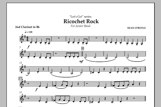 Sean O'Boyle Ricochet Rock - Bb Clarinet 2 Sheet Music Notes & Chords for Concert Band - Download or Print PDF