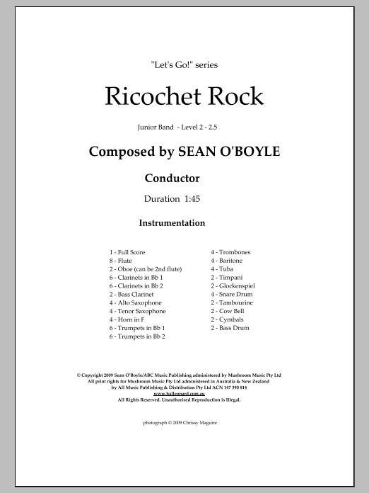 Sean O'Boyle Ricochet Rock - Score Sheet Music Notes & Chords for Concert Band - Download or Print PDF