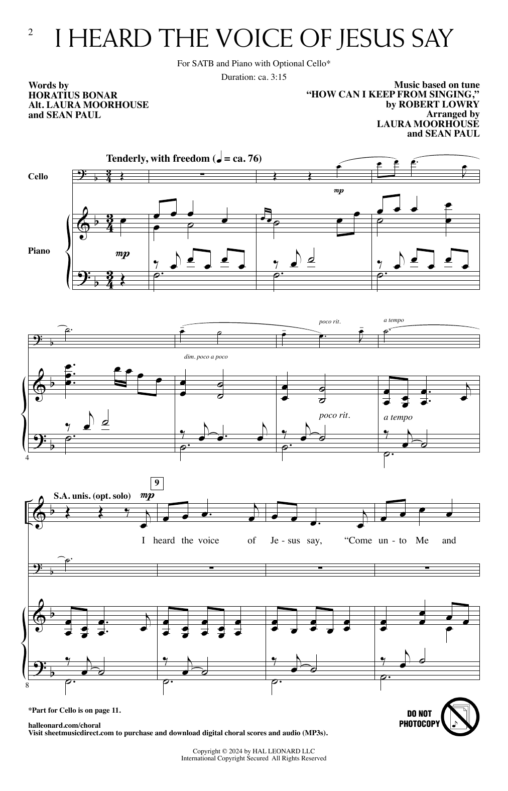 Sean Paul and Laura Moorhouse I Heard the Voice of Jesus Say Sheet Music Notes & Chords for SATB Choir - Download or Print PDF