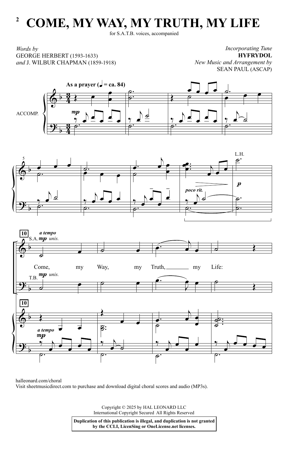 Sean Paul Come, My Way, My Truth, My Life Sheet Music Notes & Chords for SATB Choir - Download or Print PDF