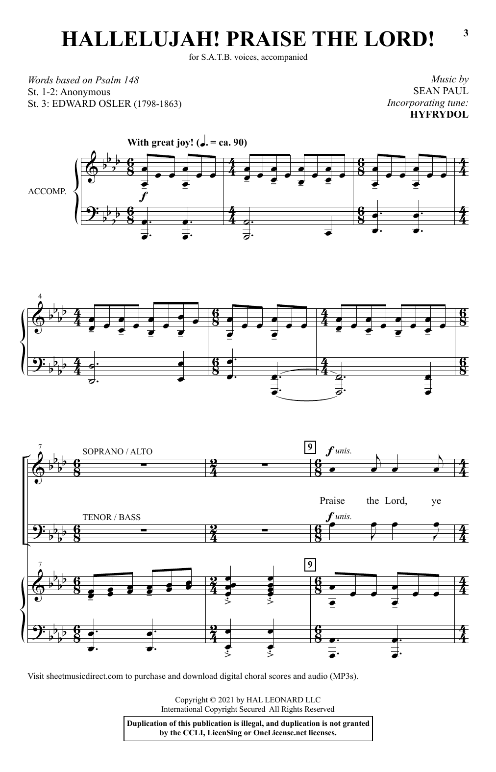 Sean Paul Hallelujah! Praise The Lord! Sheet Music Notes & Chords for SATB Choir - Download or Print PDF