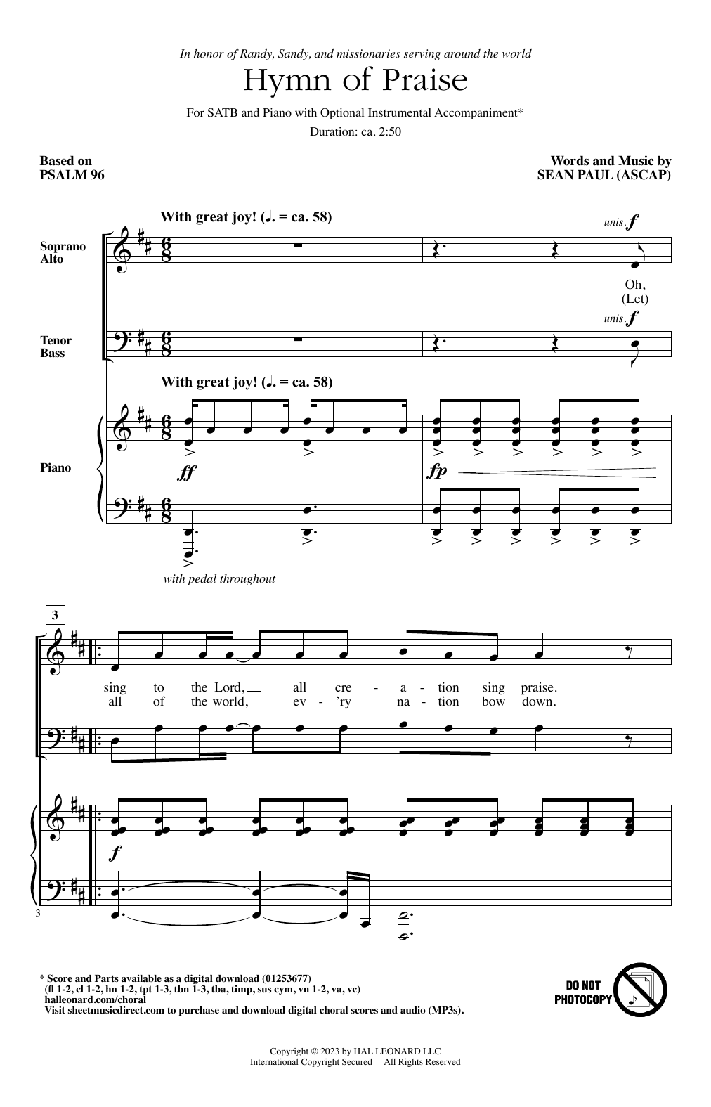 Sean Paul Hymn Of Praise Sheet Music Notes & Chords for SATB Choir - Download or Print PDF