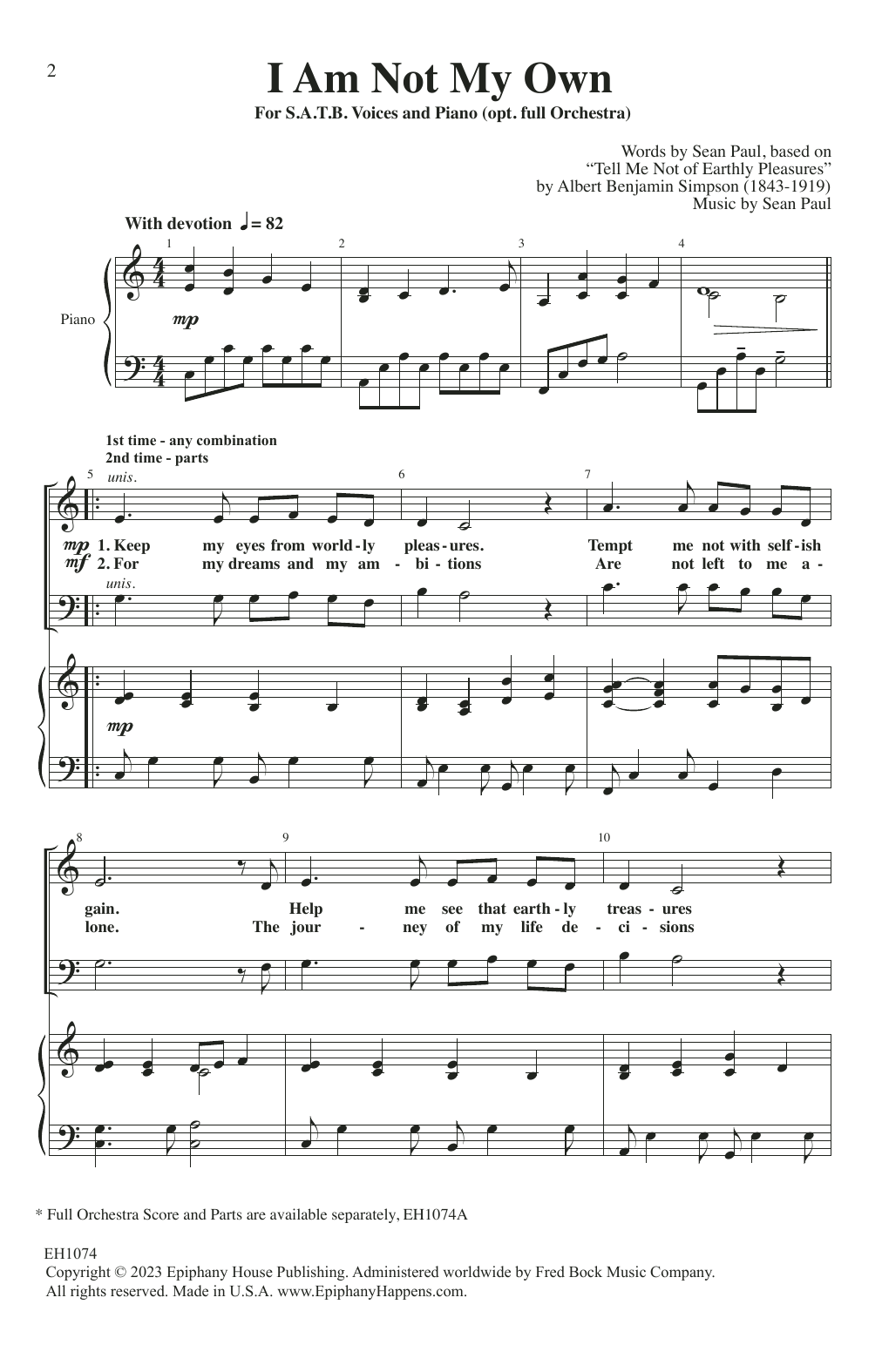 Sean Paul I Am Not My Own Sheet Music Notes & Chords for SATB Choir - Download or Print PDF