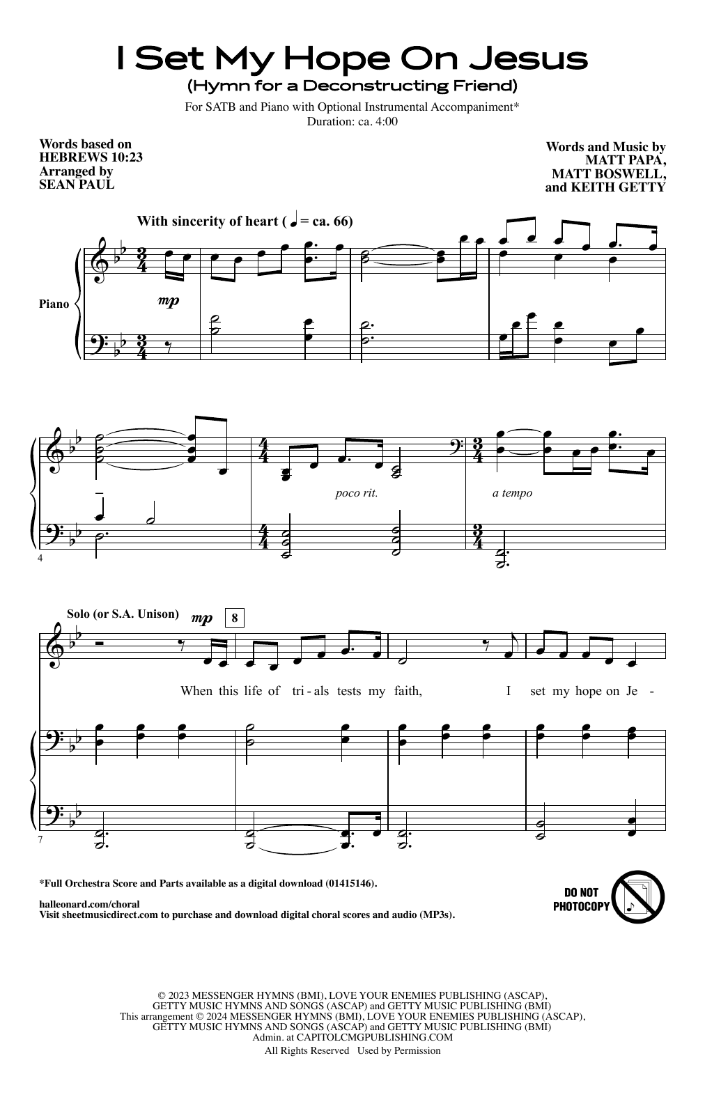 Sean Paul I Set My Hope On Jesus (Hymn For A Deconstructing Friend) Sheet Music Notes & Chords for SATB Choir - Download or Print PDF