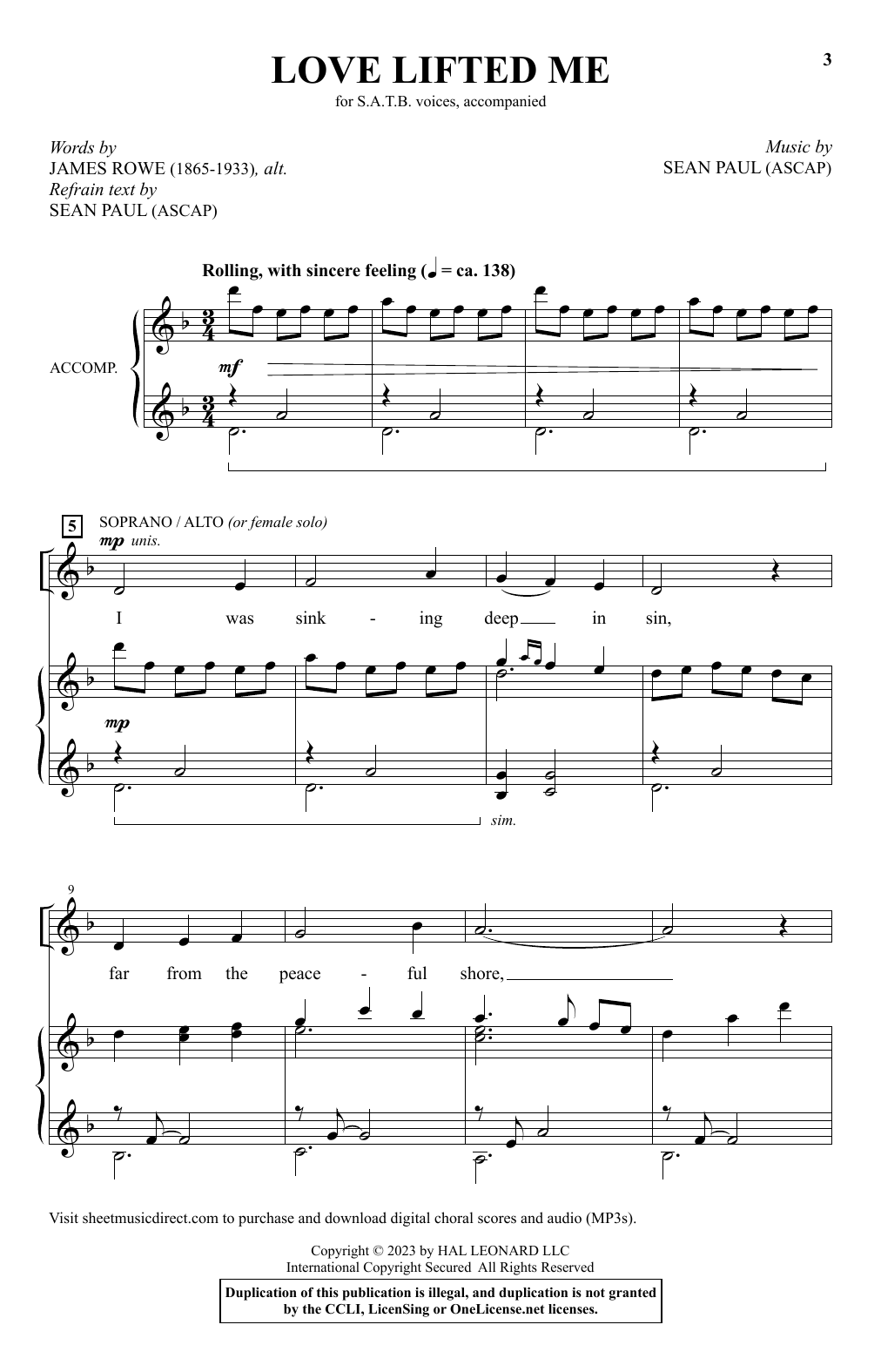 Sean Paul Love Lifted Me Sheet Music Notes & Chords for SATB Choir - Download or Print PDF