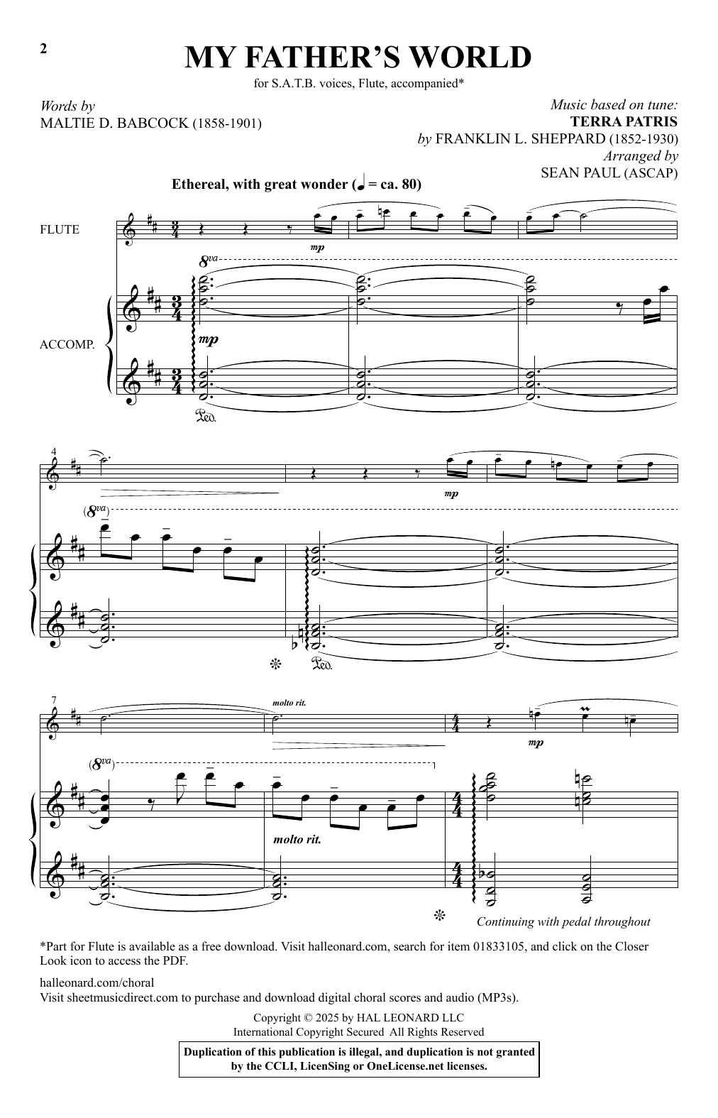 Sean Paul My Father's World Sheet Music Notes & Chords for SATB Choir - Download or Print PDF