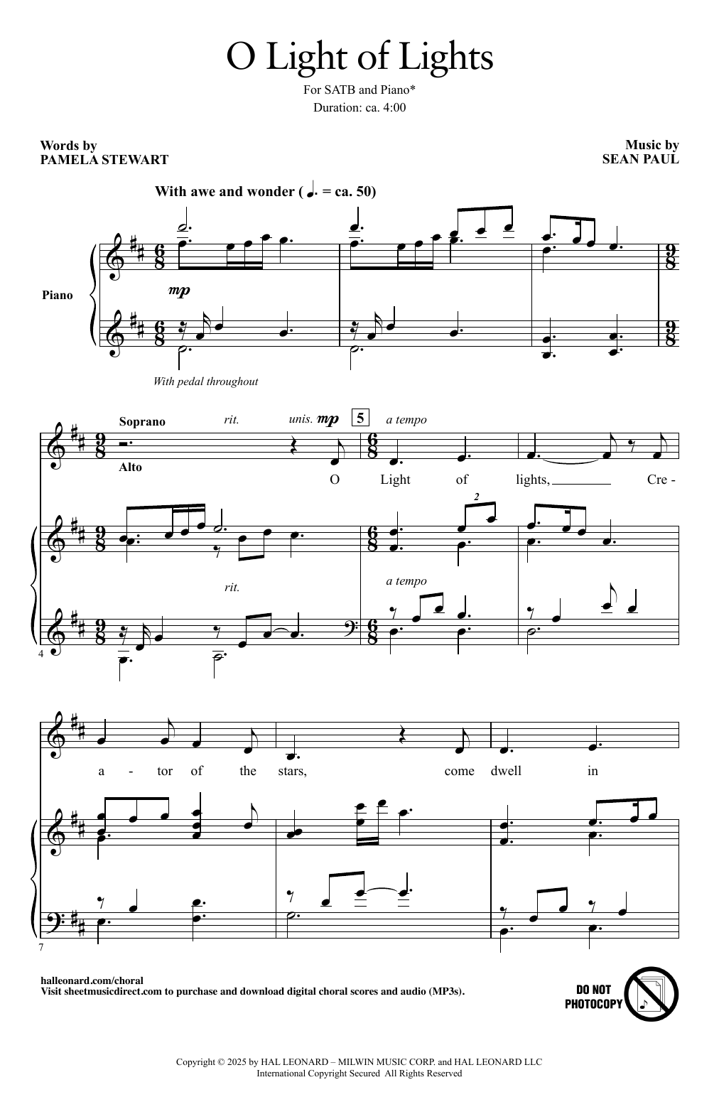 Sean Paul O Light Of Lights Sheet Music Notes & Chords for SATB Choir - Download or Print PDF