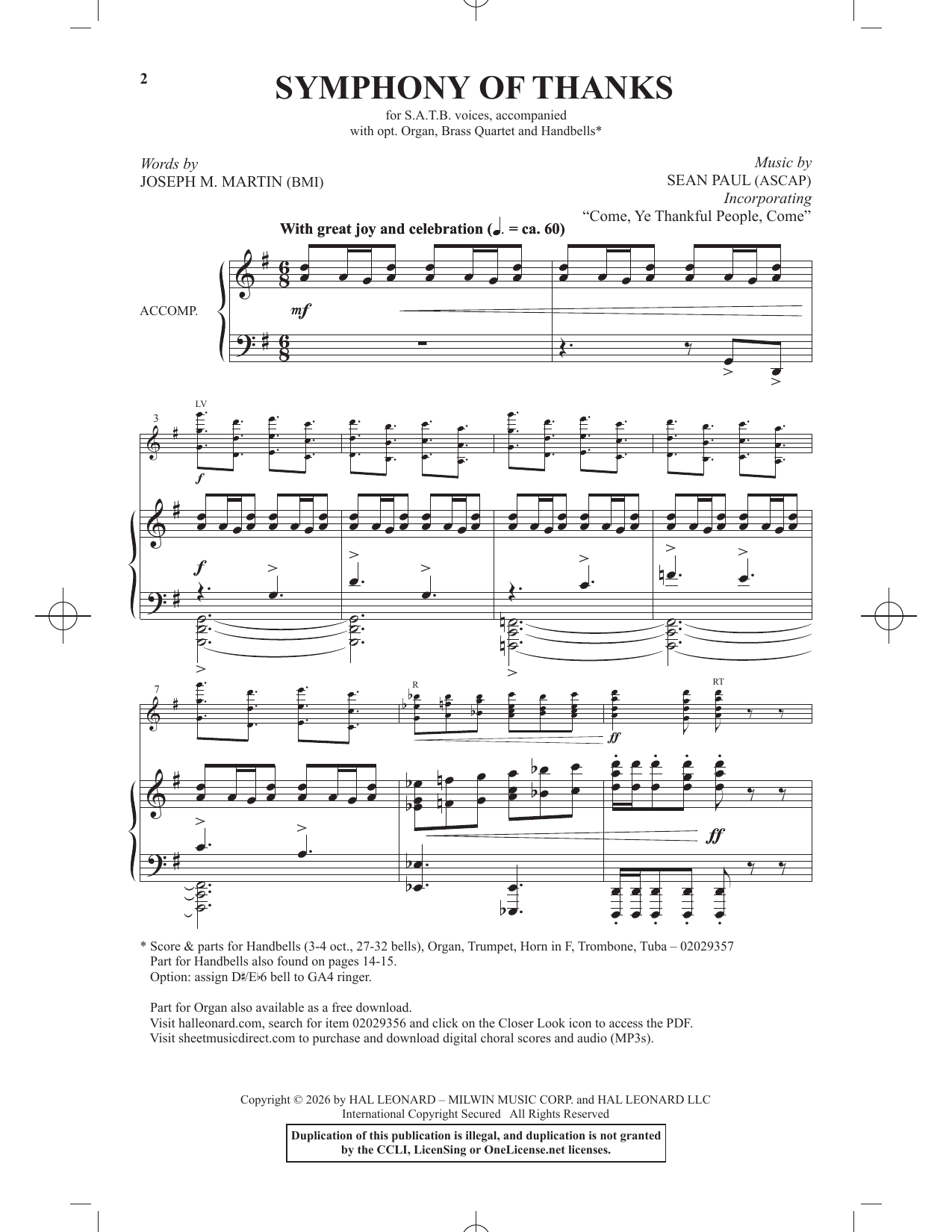 Sean Paul Symphony Of Thanks Sheet Music Notes & Chords for SATB Choir - Download or Print PDF