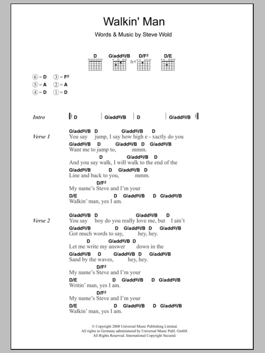 Seasick Steve Walkin' Man Sheet Music Notes & Chords for Lyrics & Chords - Download or Print PDF