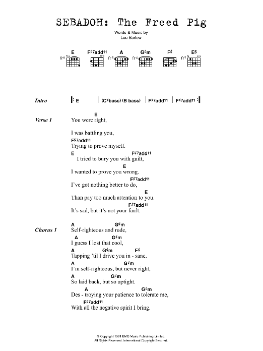 Sebadoh The Freed Pig Sheet Music Notes & Chords for Lyrics & Chords - Download or Print PDF