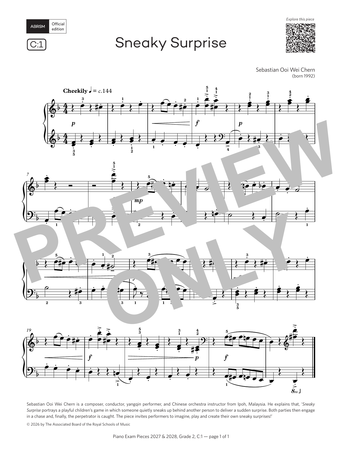 Sebastian Ooi Wei Chern Sneaky Surprise (Grade 2, list C1, from the ABRSM Piano Syllabus 2027 & 2028) Sheet Music Notes & Chords for Piano Solo - Download or Print PDF