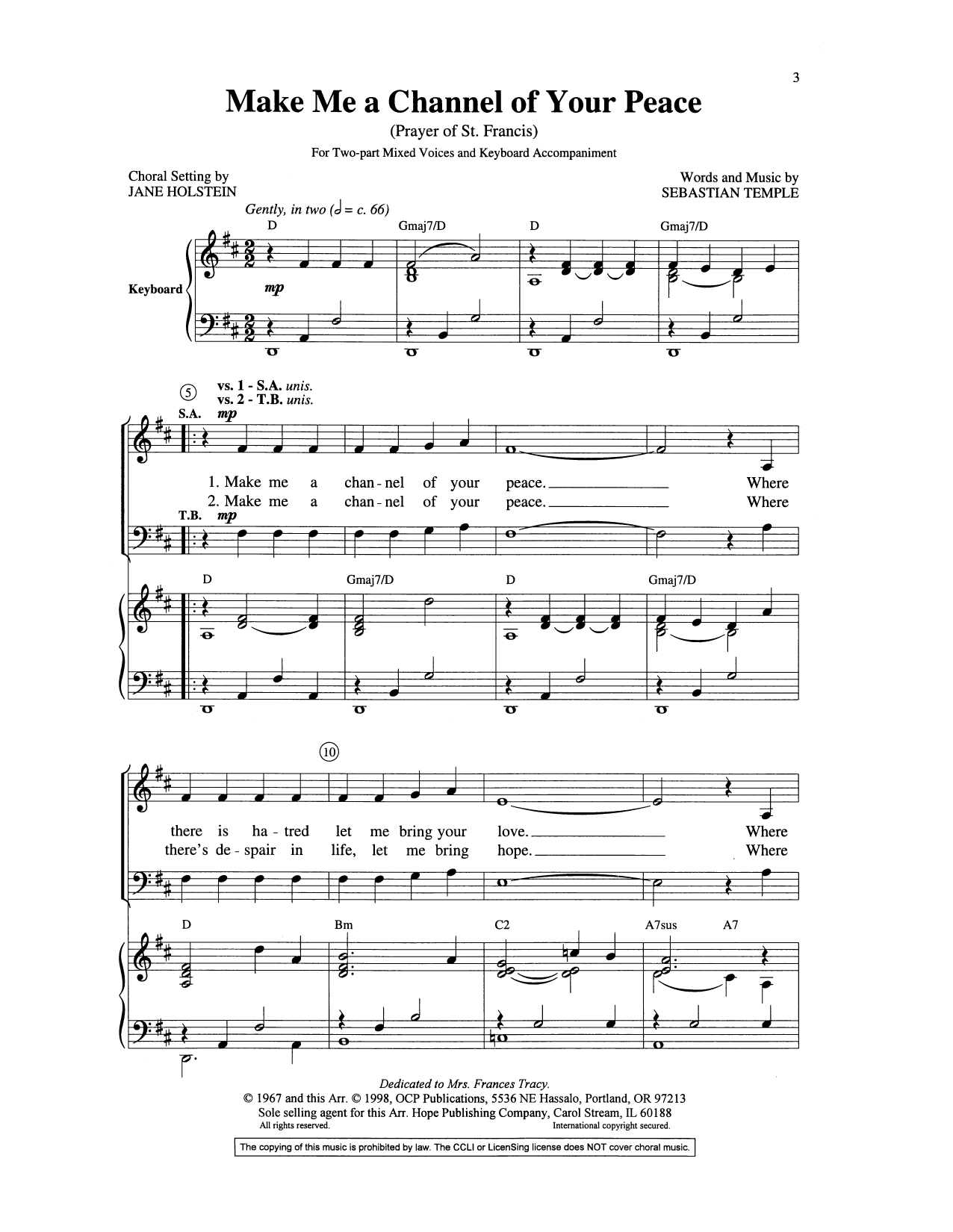 Sebastian Temple Make Me A Channel Of Your Peace Sheet Music Notes & Chords for Choir - Download or Print PDF