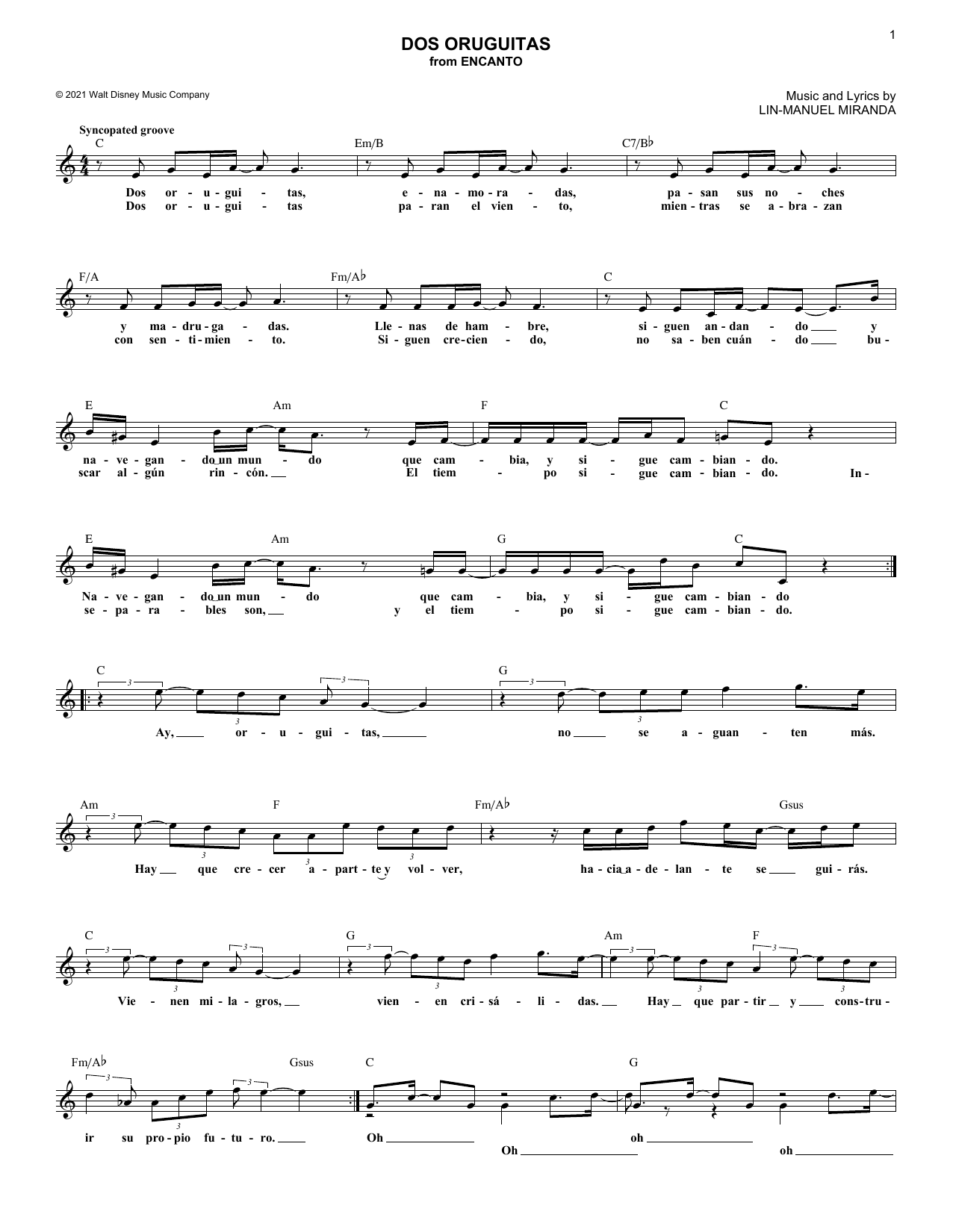 Sebastian Yatra Dos Oruguitas (from Encanto) Sheet Music Notes & Chords for Lead Sheet / Fake Book - Download or Print PDF