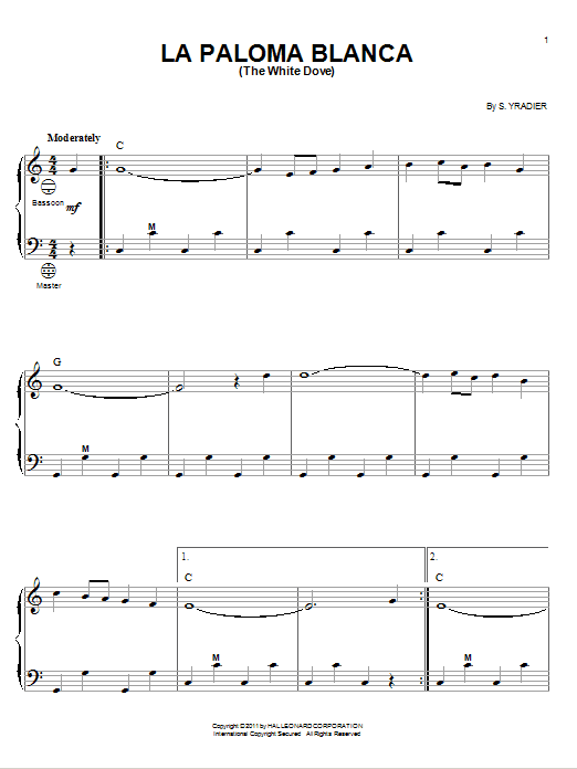 Sebastian Yradier La Paloma Blanca (The White Dove) Sheet Music Notes & Chords for Guitar Tab - Download or Print PDF