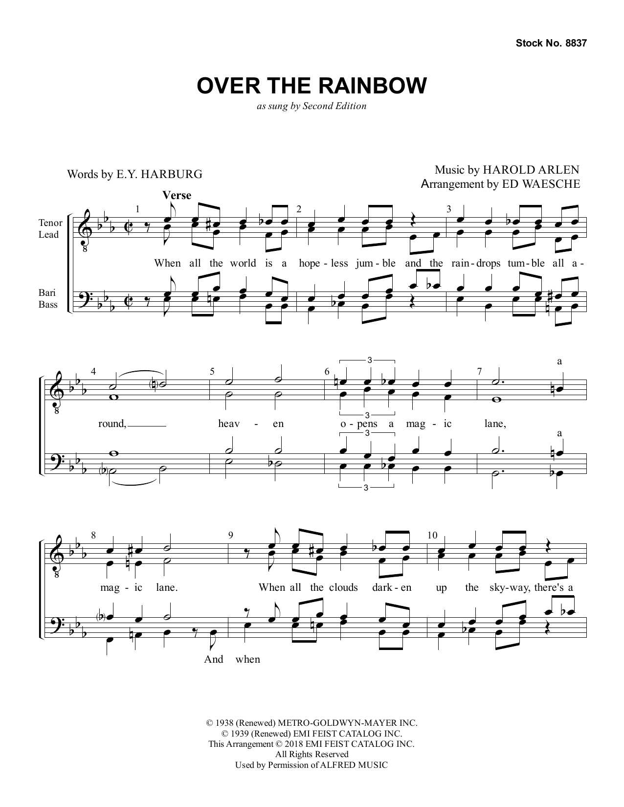Second Edition Over the Rainbow (arr. Ed Waesche) Sheet Music Notes & Chords for TTBB Choir - Download or Print PDF