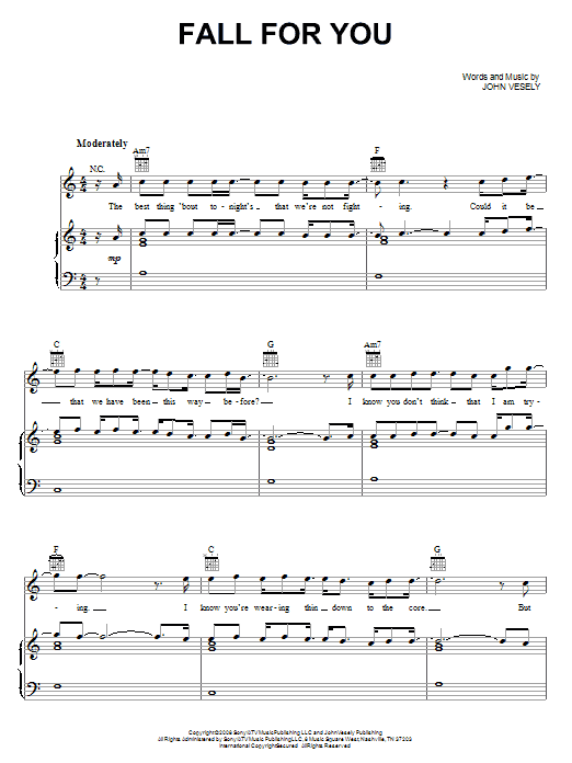 Secondhand Serenade Fall For You Sheet Music Notes & Chords for Piano, Vocal & Guitar (Right-Hand Melody) - Download or Print PDF