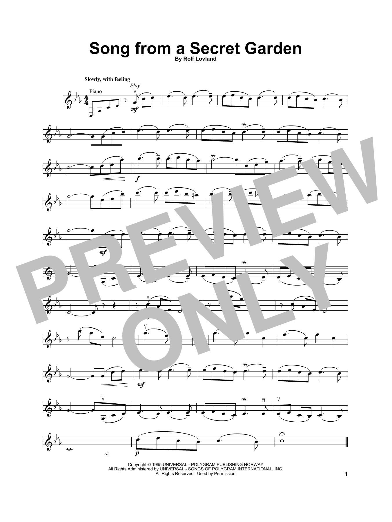 Secret Garden Song From A Secret Garden Sheet Music Notes & Chords for Violin Solo - Download or Print PDF