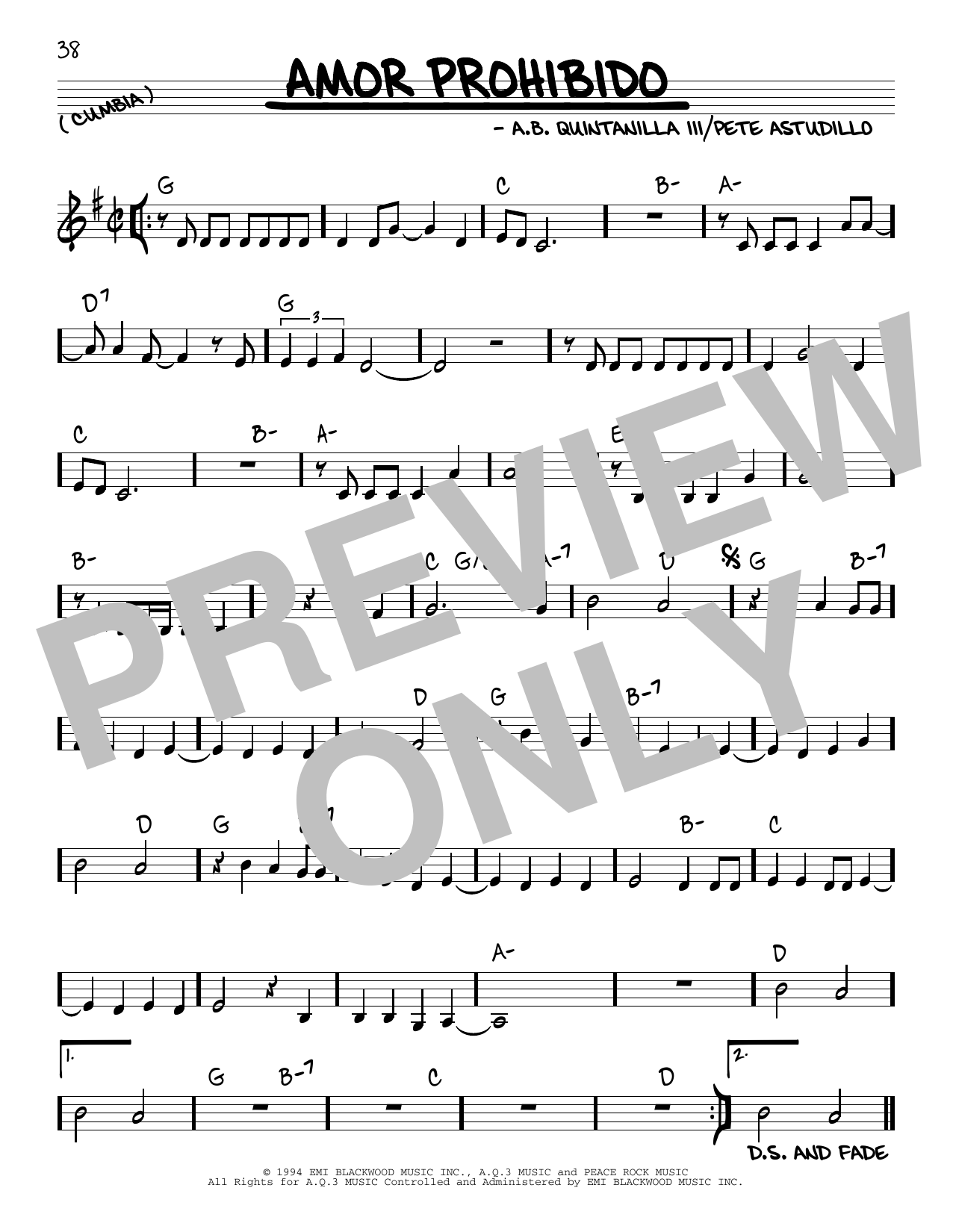 Selena Amor Prohibido Sheet Music Notes & Chords for Real Book – Melody & Chords - Download or Print PDF