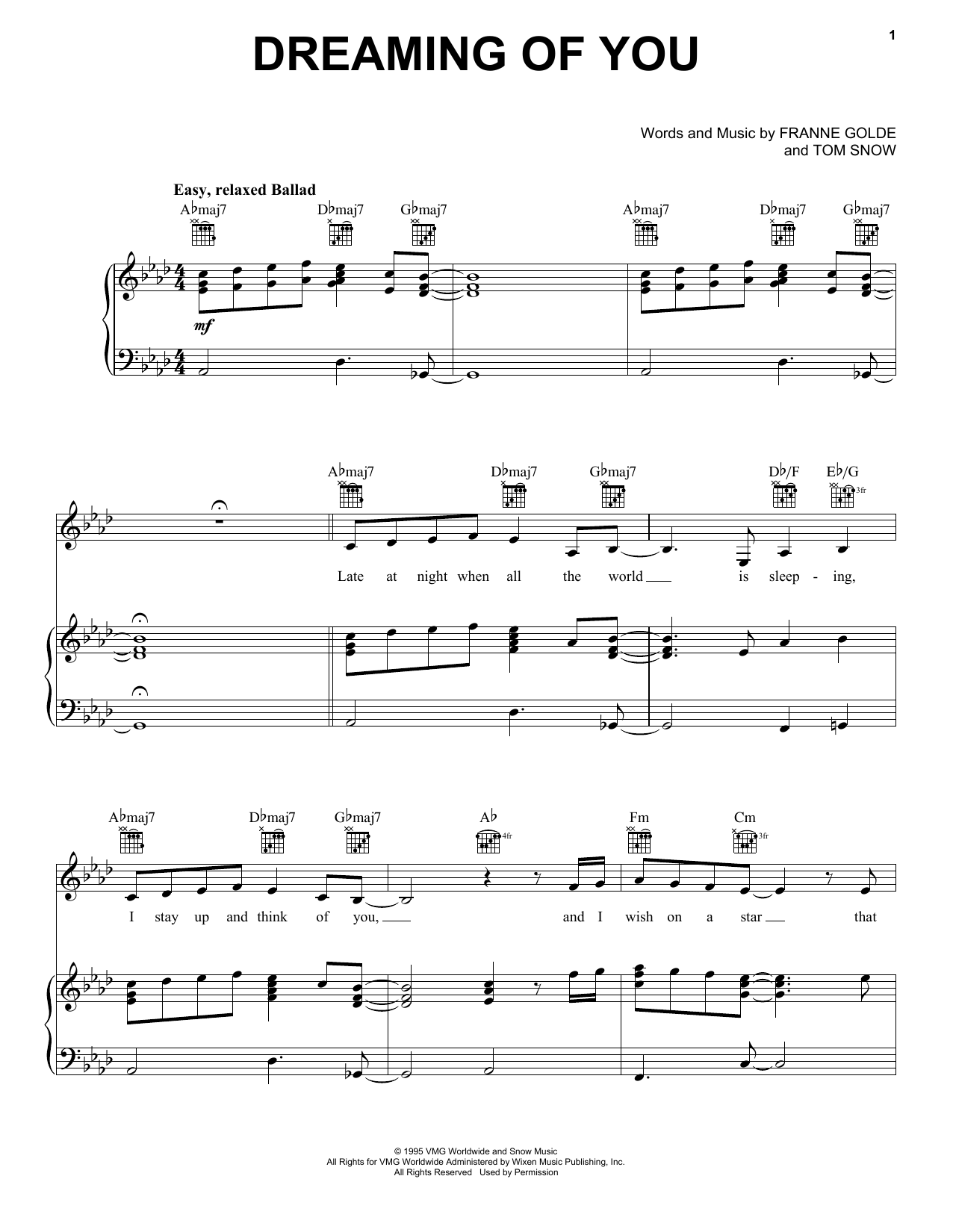 Selena Dreaming Of You Sheet Music Notes & Chords for Piano, Vocal & Guitar Chords (Right-Hand Melody) - Download or Print PDF