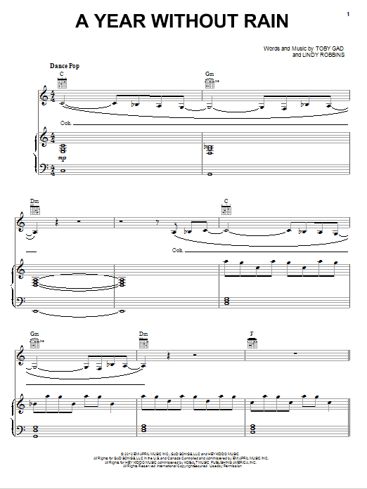 Selena Gomez & The Scene A Year Without Rain Sheet Music Notes & Chords for Piano, Vocal & Guitar (Right-Hand Melody) - Download or Print PDF