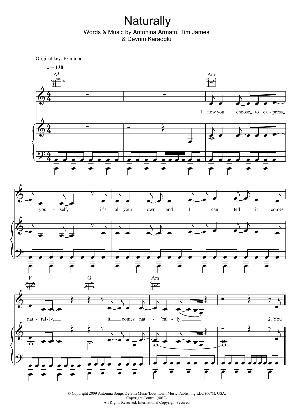 Selena Gomez & The Scene Naturally Sheet Music Notes & Chords for Piano, Vocal & Guitar (Right-Hand Melody) - Download or Print PDF