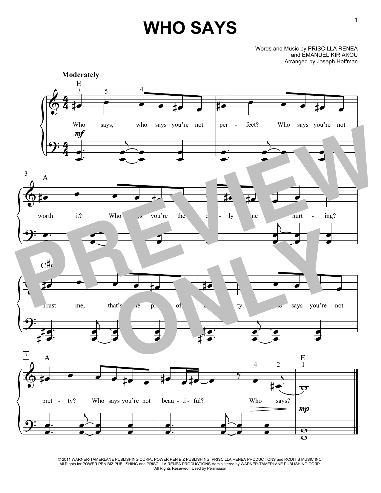 Selena Gomez and The Scene Who Says (arr. Joseph Hoffman) Sheet Music Notes & Chords for Easy Piano - Download or Print PDF