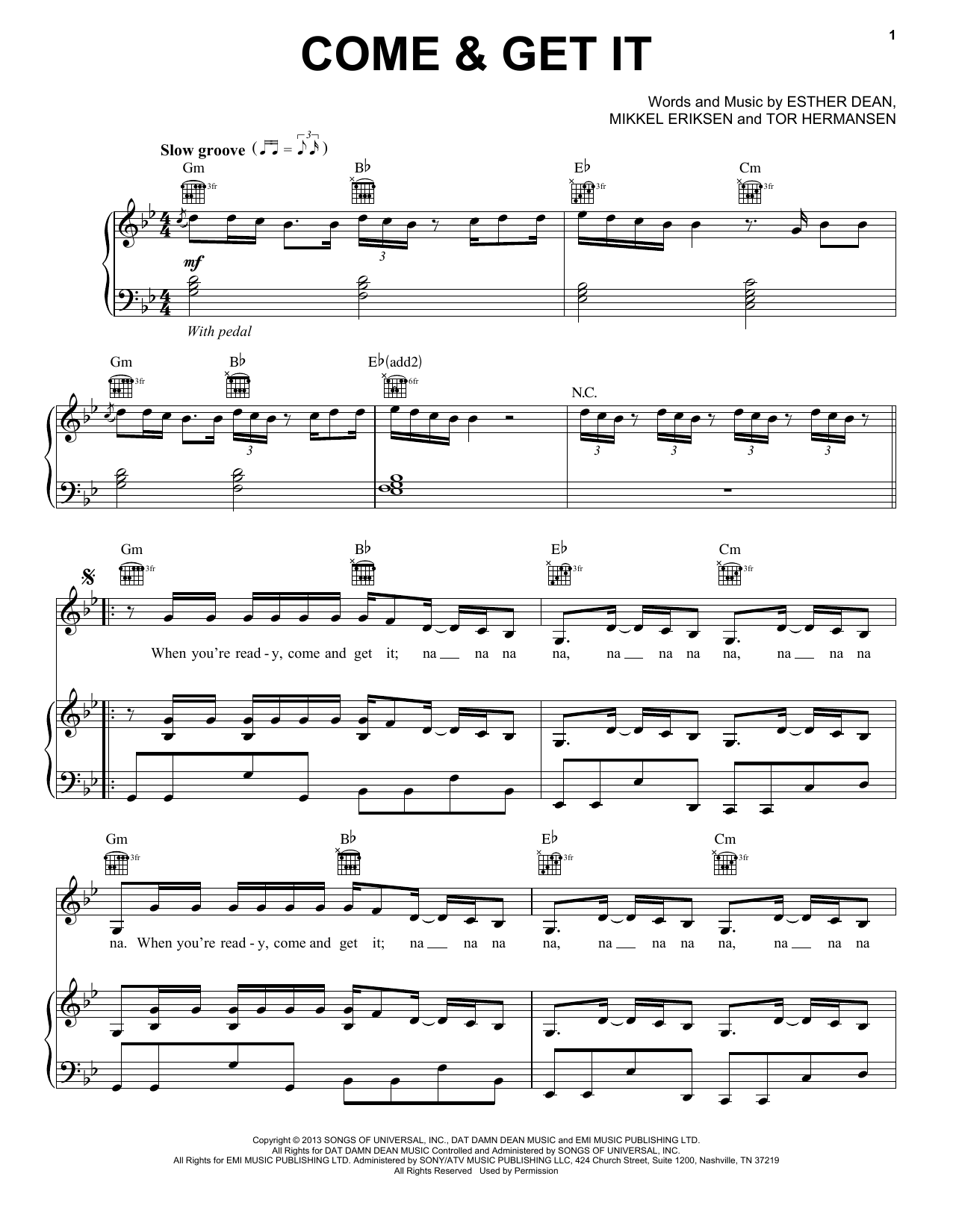 Selena Gomez Come & Get It Sheet Music Notes & Chords for Piano, Vocal & Guitar (Right-Hand Melody) - Download or Print PDF