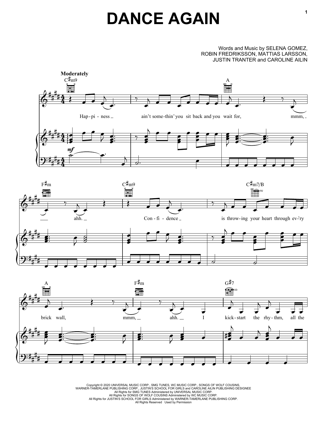 Selena Gomez Dance Again Sheet Music Notes & Chords for Piano, Vocal & Guitar (Right-Hand Melody) - Download or Print PDF