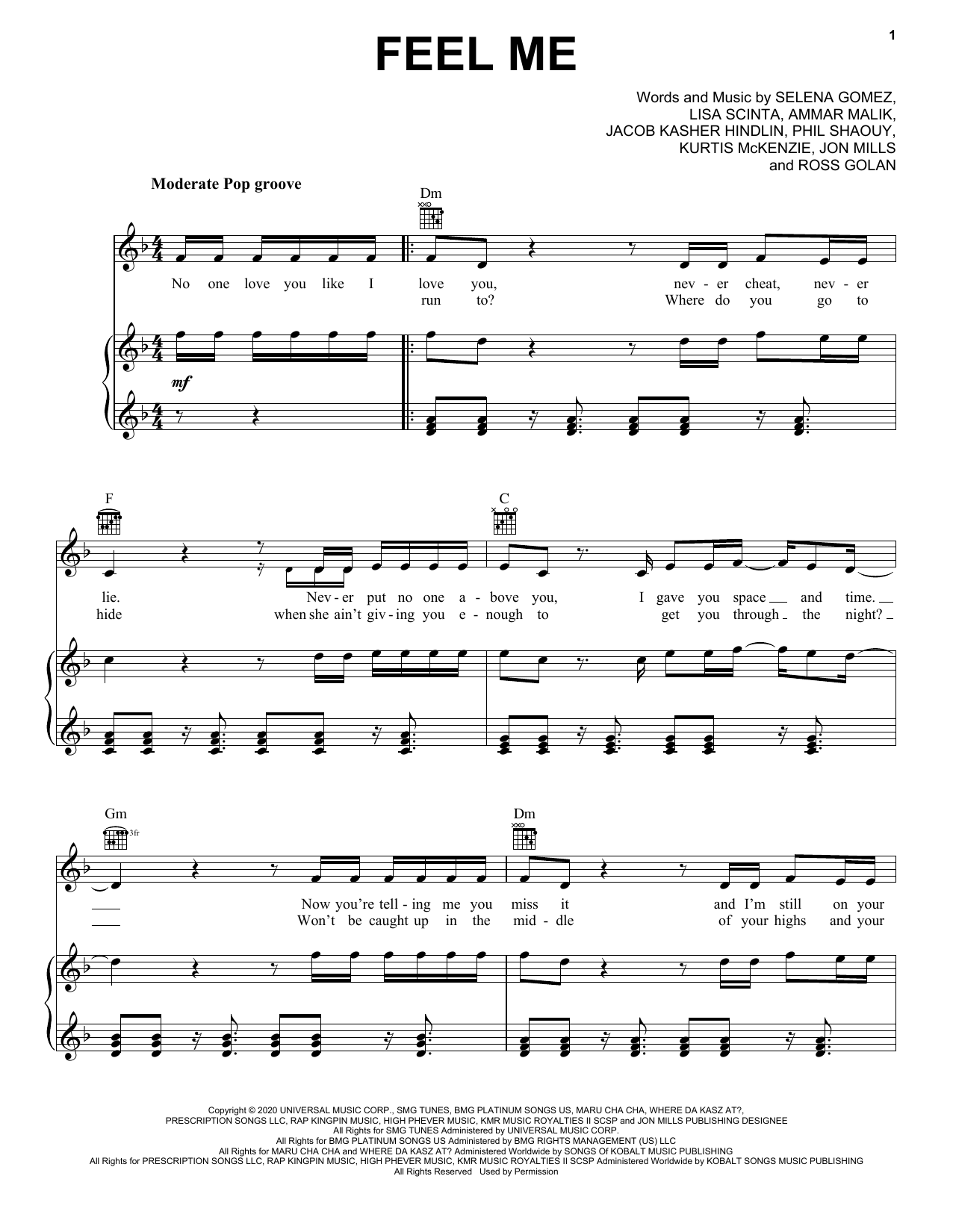 Selena Gomez Feel Me Sheet Music Notes & Chords for Piano, Vocal & Guitar (Right-Hand Melody) - Download or Print PDF