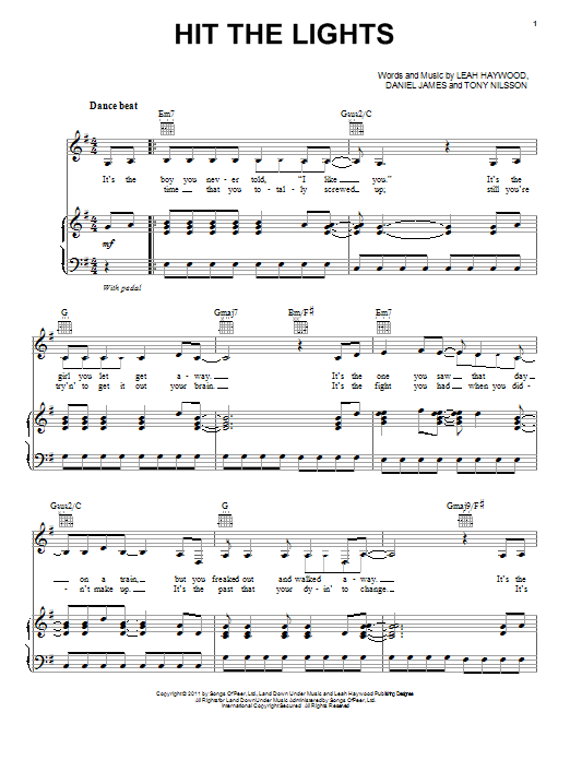 Selena Gomez Hit The Lights Sheet Music Notes & Chords for Piano, Vocal & Guitar (Right-Hand Melody) - Download or Print PDF