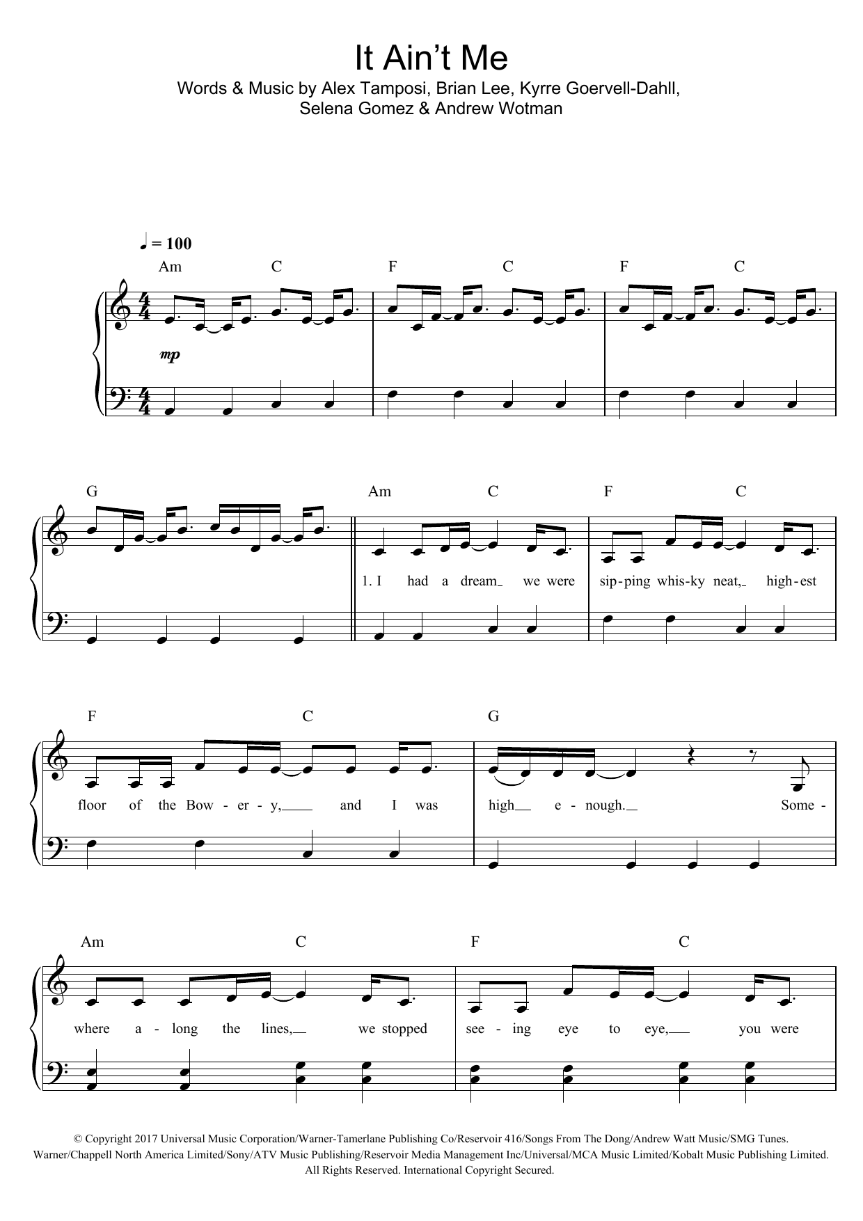 Kygo and Selena Gomez It Ain't Me Sheet Music Notes & Chords for Easy Piano - Download or Print PDF