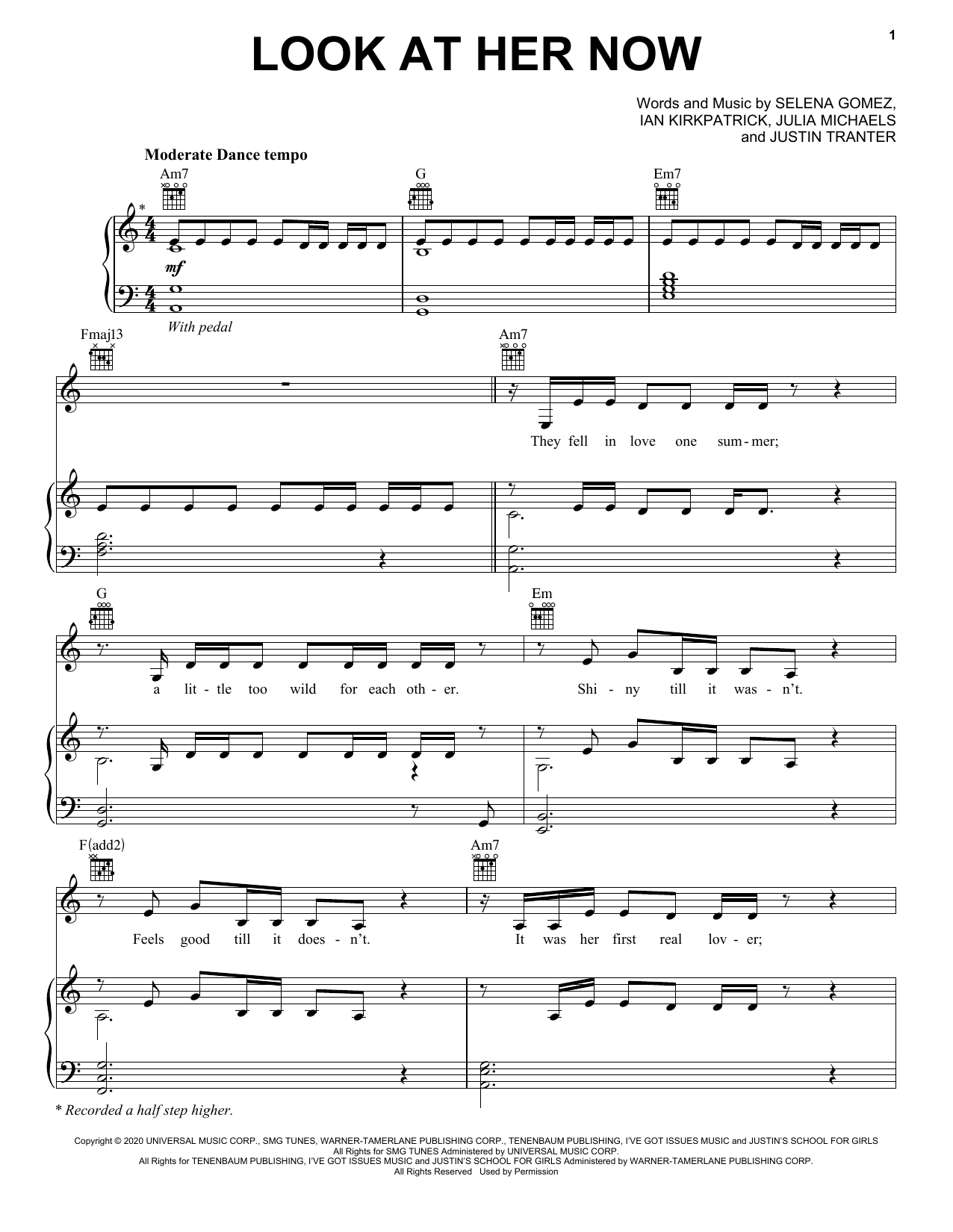 Selena Gomez Look At Her Now Sheet Music Notes & Chords for Piano, Vocal & Guitar (Right-Hand Melody) - Download or Print PDF