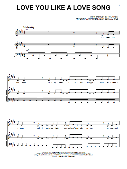 Selena Gomez Love You Like A Love Song Sheet Music Notes & Chords for Piano, Vocal & Guitar (Right-Hand Melody) - Download or Print PDF