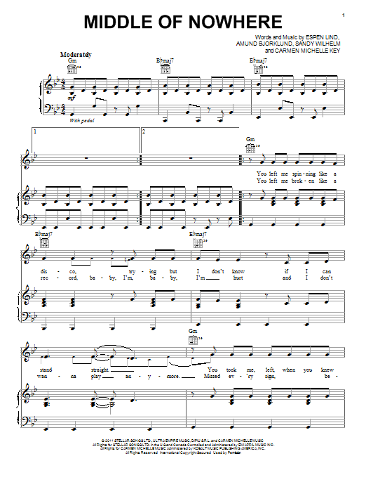 Selena Gomez Middle Of Nowhere Sheet Music Notes & Chords for Piano, Vocal & Guitar (Right-Hand Melody) - Download or Print PDF