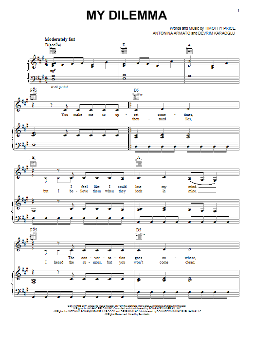 Selena Gomez My Dilemma Sheet Music Notes & Chords for Piano, Vocal & Guitar (Right-Hand Melody) - Download or Print PDF