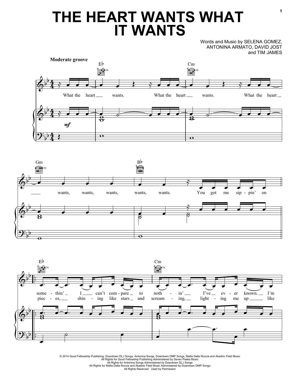 Selena Gomez The Heart Wants What It Wants Sheet Music Notes & Chords for Piano, Vocal & Guitar (Right-Hand Melody) - Download or Print PDF