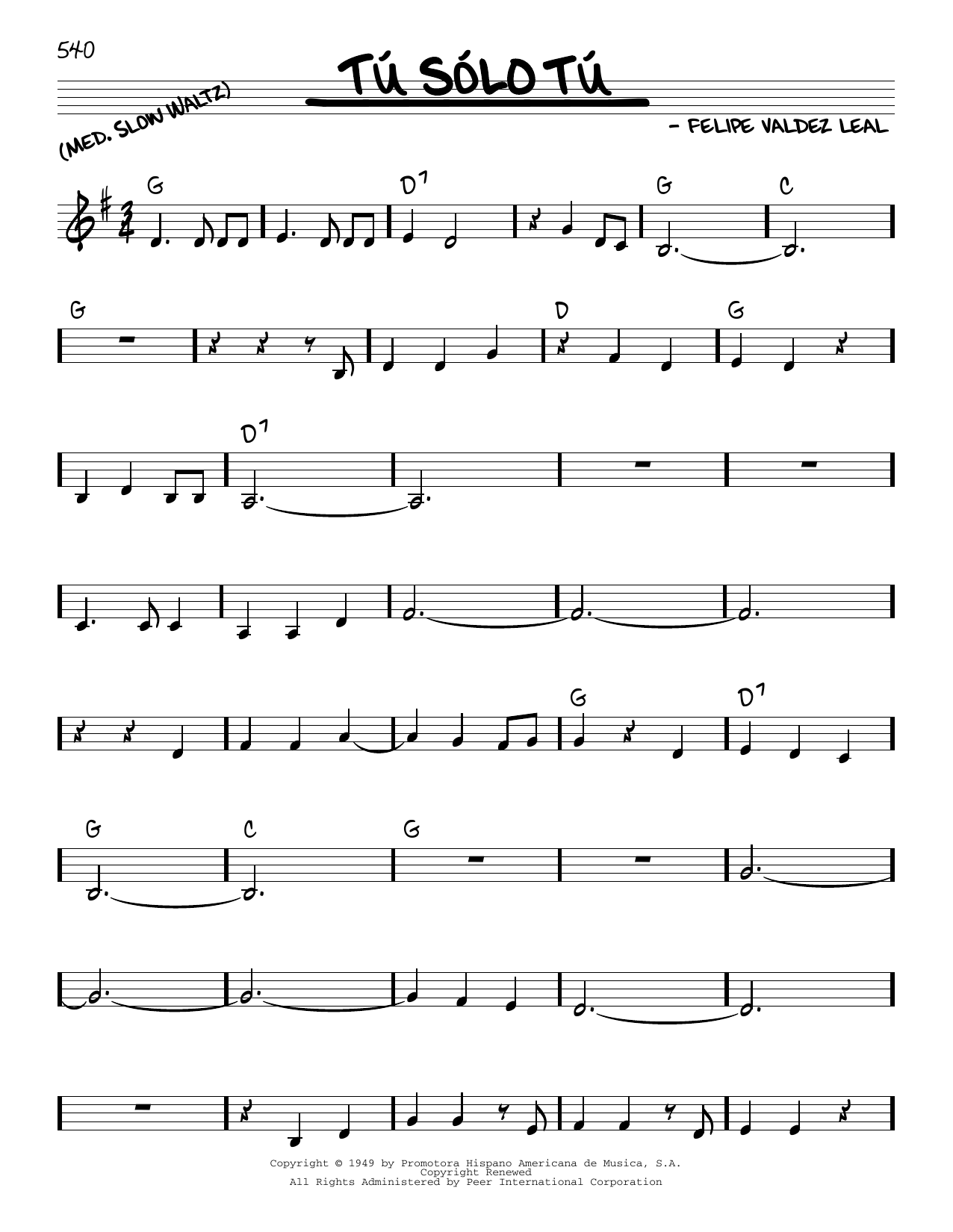 Selena Tu Solo Tu Sheet Music Notes & Chords for Real Book – Melody & Chords - Download or Print PDF