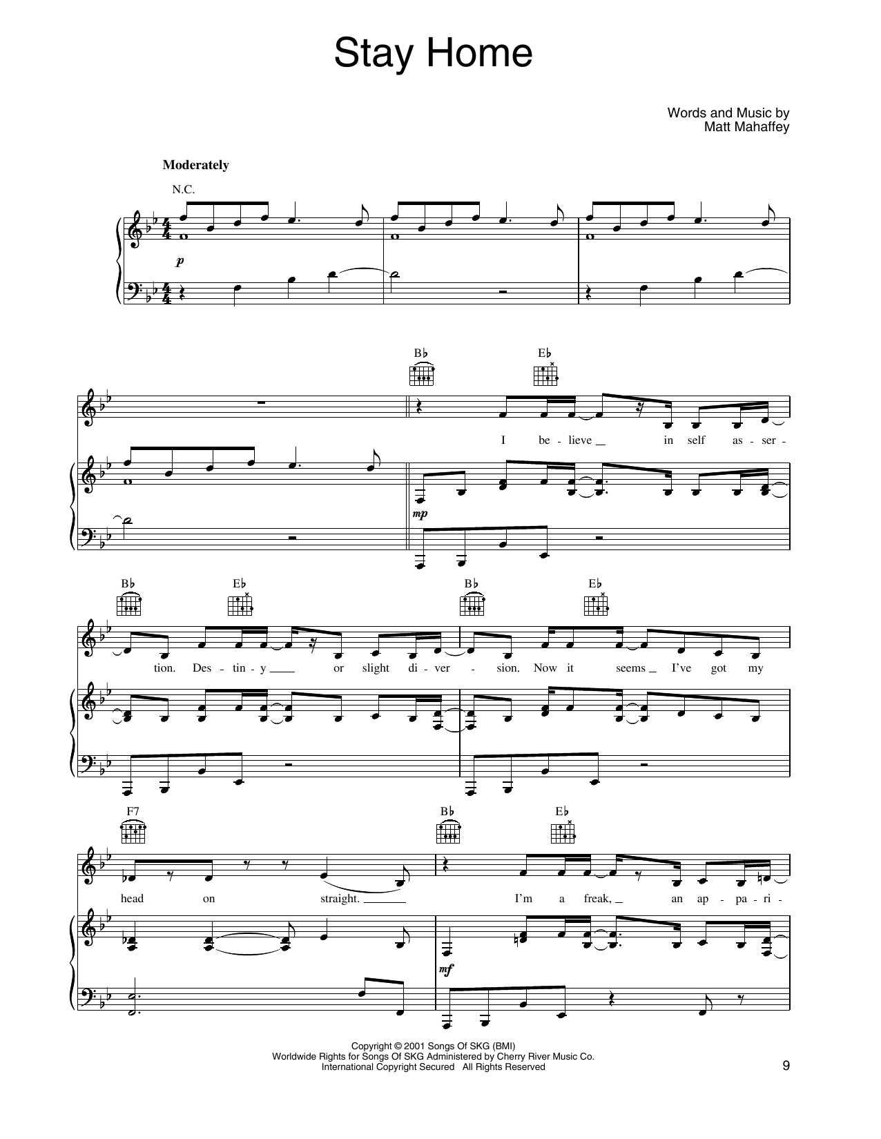 Self Stay Home (from Shrek) Sheet Music Notes & Chords for Piano, Vocal & Guitar Chords (Right-Hand Melody) - Download or Print PDF